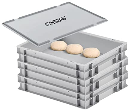 PROREGAL CHEFGASTRO SuperSparSet 3x Pizzaballenbox mit 1x Deckel | HxBxT 8,5x30x40cm | 9 Liter | Teigwanne für Pizzateig, Stapelbare Pizzabox, Gärbox für Sauerteig Brotteig Teig-Gärbox