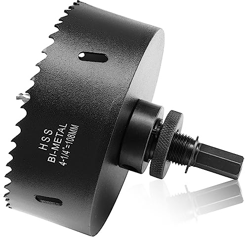 108mm Lochsäge für Metall und Holz, HSS Bi-Metall Lochbohrer Rund-Lochschneider mit 40mm Schnitttiefe, für Stahl, Eisen, Aluminium, Decken, Trockenbau und Gipskarton