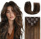MISSME Clip in Extensions Echthaar, 7 Stück 40cm Echthaar Extensions Clip 110g Haarverlängerung Echthaar #P2/6/T2 Dunkelbraun Balayage Extainsons Echthaar Clips