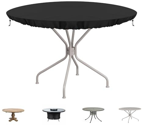 SIMPHAUS Schutzhülle Tischplatte Abdeckhauben für Tische Abdeckplane für Tisch Hülle Tischplatte Abdeckhaube Tisch Rund 420D Oxford Gewebe wasserdichte Schutzhülle für Runden Gartentisch Ø152x10cm