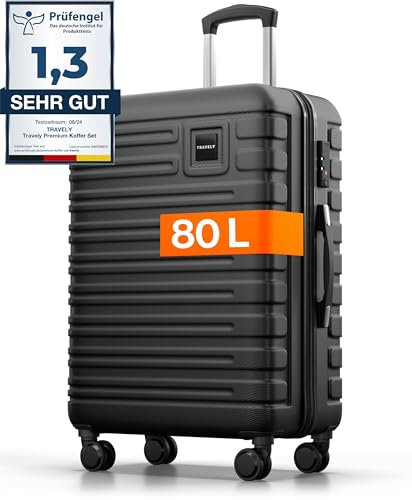 Travely Polycarbonat Koffer Groß 67cm L - 60L Innenvolumen - sehr robuster Hartschalenkoffer mit sanften Rollen & TSA Schloss, Reisekoffer, Handgepäck Koffer, Reisekoffer mit Rollen