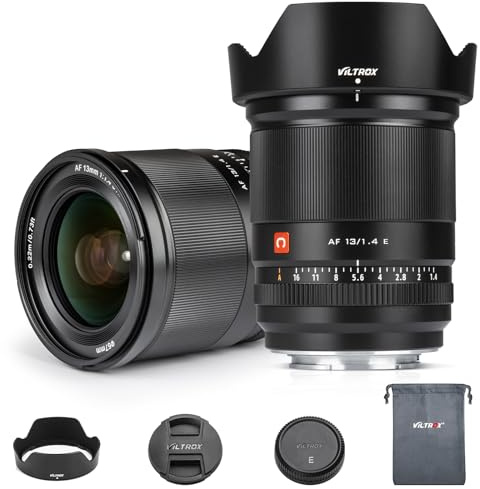VILTROX 13mm F1.4 Wide Angle Aps-C Objectifs autofocus pour Sony E Mount pour Appareil Photo FE Grande Ouverture Objectif Grand Angle Compatible avec Sony a6000 a6100 a6400 a6500 a6600 a6700