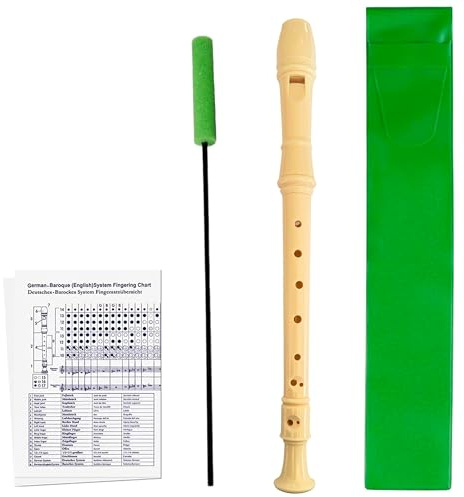 Flauto Dolce Soprano con Pulitore, Tavola delle Dita e Custodia di Colore Verde. Per Principianti e Bambini