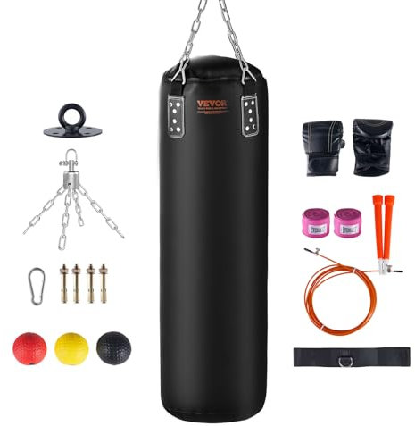VEVOR 120 cm Schwerer Boxsack für Erwachsene Jugendliche Kinder mit Indoor/Garten Boxsack Ungefüllter Boxsack Set mit Boxhandschuhen, Bandagen, Ketten, Deckenhaken für MMA, Kickboxen, Muay Thai