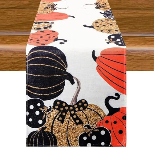 Aitsite Runner Da Tavola Autunnale, Autunno Decorazioni, Zucca Autumn Decor, Decorazione Runner Autunnale, Decorazione Per Esterni, Decorazioni Autunnali casa 40 X 180cm (Black Gold Pumpkin)