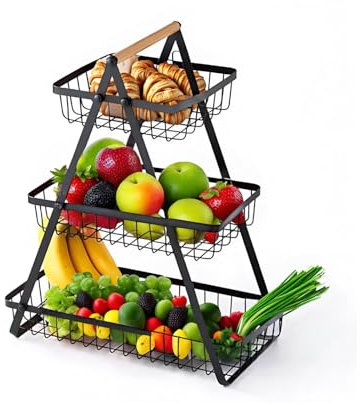 Trendi Fruit Stand Fruit Bowl, 2 & 3-Tier Fruit Basket, Fruit Bowl, Bread Basket, Vegetable Bread Basket, Modern for Kitchen Decoration, Vegetables, Fruits, Snacks (3 Tier Rack)