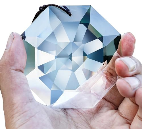 HDCRYSTALGIFTS Grandi prismi di cristallo ottagono, per decorazione di finestre, con prismi arcobaleno (80 mm, trasparente)