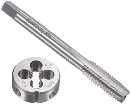 TOP-VIGOR M8 x 1.25mm Metric Left Hand Tap and Die Set, Machine Thread Screw Tap with Round Threading Die, Heavy Duty Tap & Die Kit for DIY, Repair, Cutting External and Internal Thread