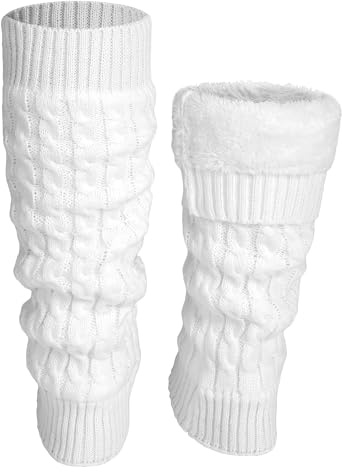 YUEXNKO Scaldamuscoli de Donna,Scaldamuscoli Lunghi Donna,Scaldamuscoli per Gambe,Scaldamuscoli Bambina,Scaldamuscoli a Maglia Calzini Crochet Legwarmer Scaldamuscoli Caldi per l'inverno (1, Bianco)
