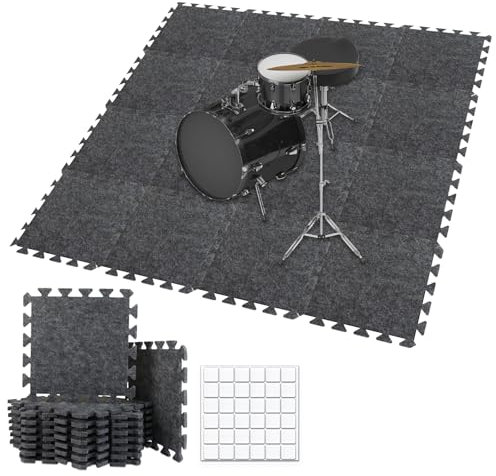BXI Dicke Schallabsorber Puzzle-Bodenmatten, 16 Stück 28 x 28 x 0,9 cm Hochdichte Klavier matte Schlagzeug teppich, Rutschfeste Anti-Vibrations Schallschutzmatten Akustik Unterlagen für Tonstudio