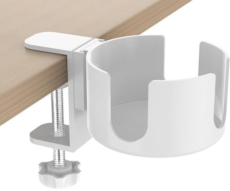 Supporto per Tazza da Scrivania, 1 pezzo Portatazza da Scrivania in Lega di Alluminio, Portabicchieri con Clip Regolabile, Portabottiglie da Tavolo, per Uffici, Cucine, Camera da Letto(Bianco)