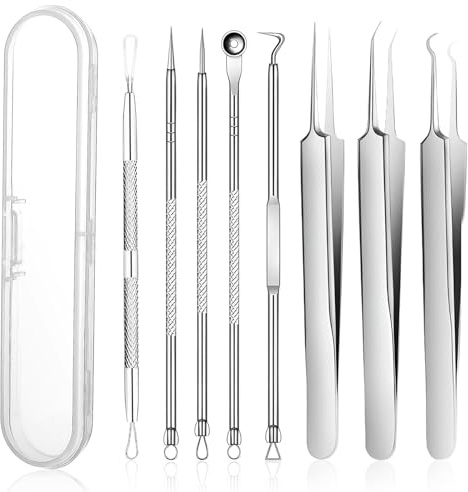 deegbbyi 8 Piezas Aguja en Acero Inoxidable, Extractor de Puntos, Inoxidable Limpiador Removedor de la Espinilla Agujas, Herramientas para Eliminar Espinillas, para el Acne Puntos Negros Espinilla