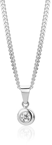 OROVI Kette Gold, 14 k (585) Weißgold, 0.10 Ct Diamant Halskette Damen, Goldkette mit Kettenanhänger Diamant, Panzerkette 45 cm, Schmuck Damen, Hypoallergener Gold Schmuck, inkl. Edler Schmuckbox