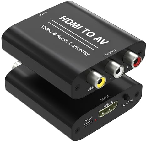 HDMI to RCA Converter, HDMI to AV Adapter, Red Yellow White CVBs Composite Video Audio Converter for Old TV Compatible PAL/NTSC for Apple TVs, Fire TV Stick, Chromecast, Roku, DVD, Android TVs Box