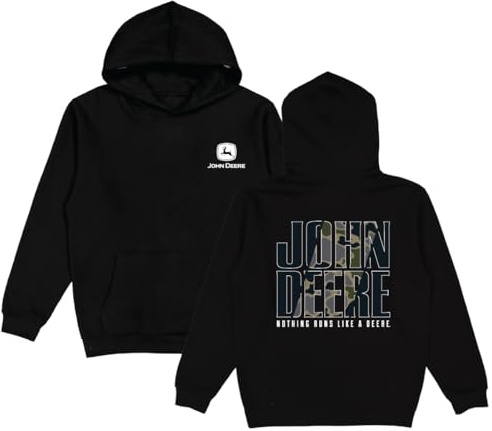 JOHN DEERE Felpa con cappuccio, colore nero, a maniche lunghe, con scritta mimetica e Nothing Runs Like a Deere, Nero , XXL