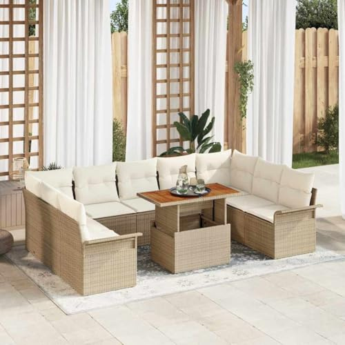 Frdhee Panca angolare per divano ad angolo, divano da giardino, 10 pezzi, beige e crema, 100 x 55 x 73 cm, per esterni, giardino, terrazza, balcone, divano, facile da aspettare