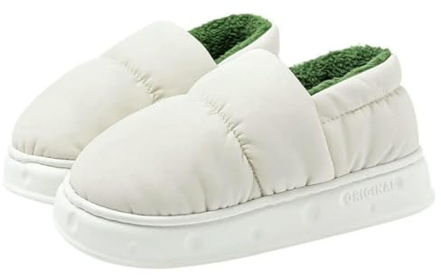 Gyios Pantofole in Cotone Impermeabili da Uomo E Donna, Scarpe Invernali Peluche per La Casa con Suola Spessa Antiscivolo-bianco-40-41