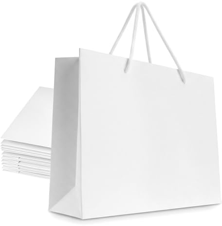 QWORK® 10 Pezzi Sacchetti Regalo Carta Bianco 27x8x21cm – Buste Regalo con Manici in Corda Morbida per Matrimonio, Feste e Shopping – Cartoncino Spesso, Eleganti
