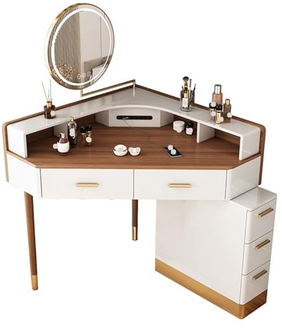 Modern Modern hörnkommod Stor hörnbyrå med skåp och roterande spegel Sminkbord Sovrum