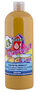 JOLLY Tempera Kids Mix peinture, peinture liquide, flacon de 1L ocre, couleurs lumineuses et couvrantes, peut être peint non dilué ou avec de l'eau, utilisable sur tous les matériaux