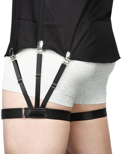 Kedofe Mens Shirt Stays Upgrade Adjustable Elastic Garter Military Shirts Holder with Non-slip Locking Clamps (Black)