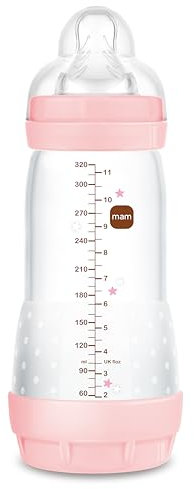 MAM Easy Start Anti-Colic A124 – Patented Anti-Colic Bottle with Teat 3 Made of SkinSoftTM Ultra-Soft Silicone, for Babies from 4 Months, 320 ml, Pink, 1 Unit, Self-Sterilising in 3 Minutes