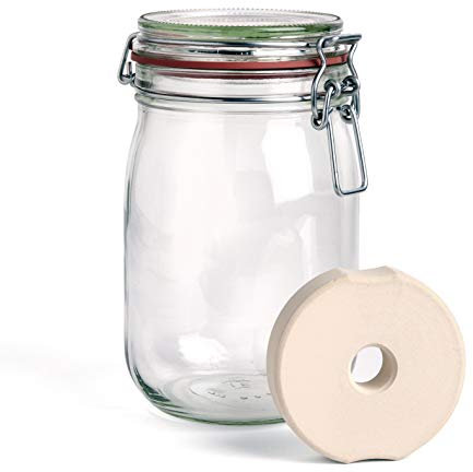 SOFTCOREFOOD Drahtbügelglas+Beschwerungsstein - im Set - /Sauerkraut, Kimchi, Gemüse Fermentieren