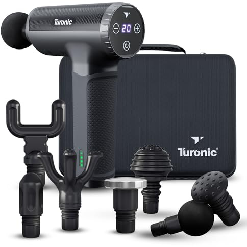 Turonic Professional Handheld Massage Gun - Deep Tissue Percussion Massager, 20 Speeds, 7 Heads, Quiet, Powerful, Portable, Cordless, Great for Athletes, Personal Use, Shoulder, Foot, Back Body, GM5
