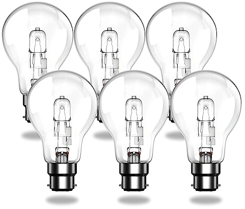 Bonlux B22 Bayonet Light Bulbs,A60 Globe Dimmable Bayonet Cap Light Bulbs,220V,2700K Warm White Clear A-Shaped B22 Bulbs, 2000 Hours Long Life,613 Lumens Output,6-Pack