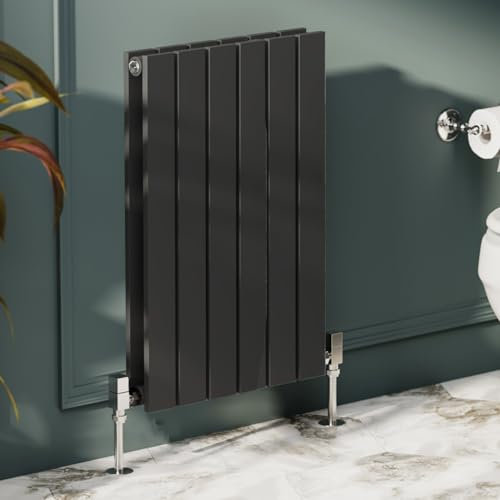 Go Bathrooms Pinta Horizontal Black Radiator 600 x 408mm Flat Panel Horizontal Anthracite Double Wall Mounted Slim Designer Radiator