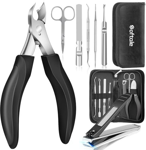Sofatale Scharfes Gebogenes Nagelzange Set 7 Stück mit Bequemem Gummigriff, Großer Podologe Nagelschere für Dicke & Eingewachsene Zehennägel, Hochwertiges Werkzeug zur Nagelknipser Nagelpflege