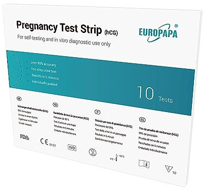 EUROPAPA® Healthcare Confezione Da 10 Test Di Gravidanza Ultrasensibili - Test Di Gravidanza Precoce - Test Di Gravidanza - Test Di Gravidanza Precoce (10 Pezzi)