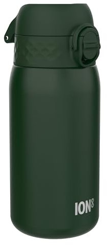 ION8 Vacuum Insulated Steel Water Bottle, 320 ml/11 oz, Leak Proof, Easy to Open, Secure Lock, Dishwasher Safe, Carry Handle, Metal Water Bottle, ThermoShield Stainless Steel, Dark Green