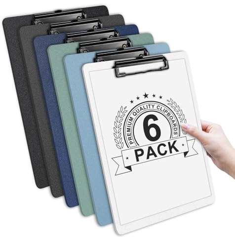 Clipboards - A4 - Plastic - 6 Pack, Offshifter Writing Clip Boards with Heavy Duty Clips, Sturdy and Durable, Multi-Pack of Clipboards to Enhance the Writing Experience