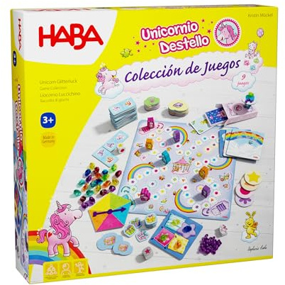 HABA 2010879005 - Mi Gran Colección de Juegos Unicornio Destello, selección de Juegos de Mesa. Más 3 años