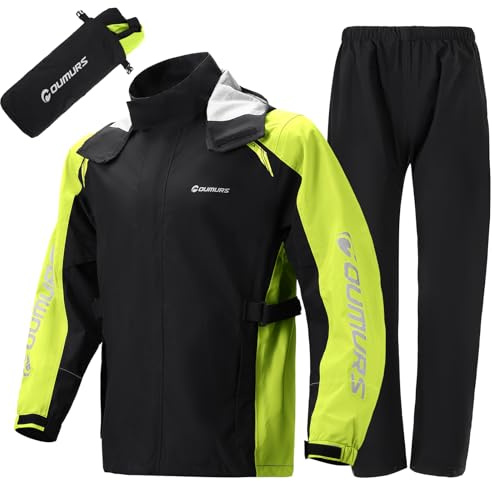 Oumurs Motorcycle Rain Suit For Men & Women Waterproof Motorcycle Rain Gear Fishing Riding Golf Working Bike Hunting Camping Rain Coat, Lightweight Nylon Reflective Rain Jacket Rain Pants