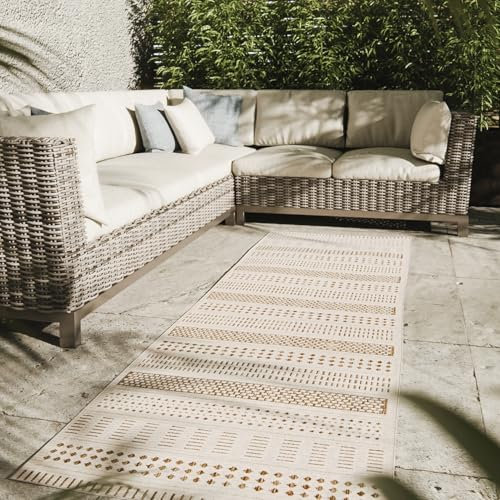 Interiyou Outdoor Teppich Wetterfest Kano - Läufer 70x200 cm Creme/Beige - Wasserfest für Balkon, Terrasse, Garten - Outdoorteppich passend auch für Wohnzimmer, Schlafzimmer und Küche - Aussenteppich