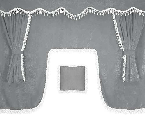 Tende per camion – 7 pezzi in grigio con nappe bianche