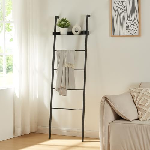 [en.casa] Leiterregal Øksnes Standregal Wandregal Schwarz Treppenregal Metall Badregal schmal Deko Leiter Aufbewahrung 160 x 50 x 27,5 cm