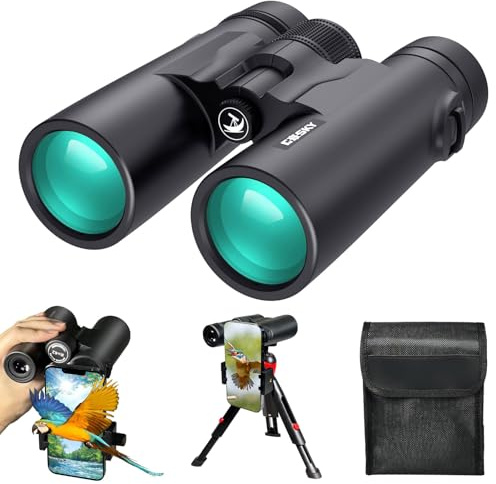 Gosky 8 x 42 Dachprismen-Fernglas für Erwachsene, HD-Fernglas für Vogelbeobachtung, Reisen, Sternenbeobachtung, Jagd, Konzerte, Sport, BAK4 Prisma, FMC-Objektiv, mit Handyhalterung, Stativgurt