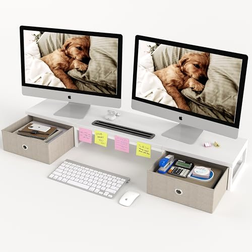 Double support pour moniteurs 100 cm, organisateur de bureau en bois pour bureau à domicile, ordinateur et TV