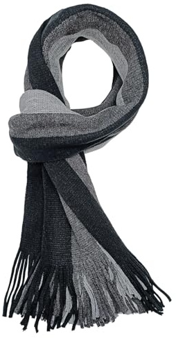 TUONYIS Bufanda Hombre Cálido de Otoño Invierno Bufanda de Punto de Lana Largo Hombre de Cachemira Punto, Talla única (Raya)(negro gris)