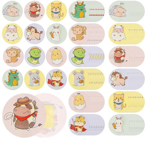 120 cerotti per bambini, carini cartoni animati, tondi, 2,3 cm, punto adesivo, in tessuto flessibile per bambini, per piccole ferite, brufoli, vaccinazioni e bolle (12 stili)