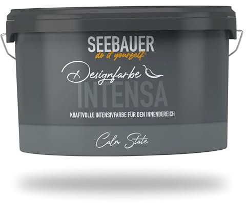 SEEBAUER diy Intensivfarbe INTENSA Grau 2,5L (Calm Slate) Edelmatte Wandfarbe Dunkelgrau - Innenfarbe sehr hohe Deckkraft - Matt, Abwaschbar und Tropffrei