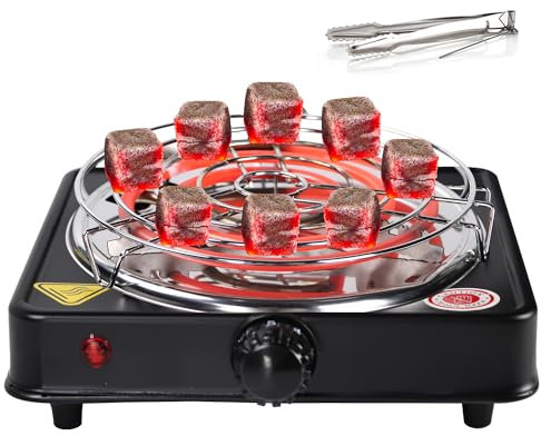 SERdeerCH Electric Charcoal Burner for Coconut Coal, 1000W, Coconut Coal Coil Stove, for Coffee/Tea/Milk, include Grid and Tongs (Black)
