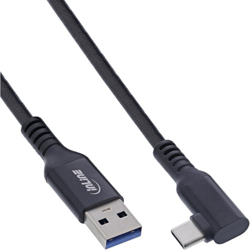 InLine® USB-C VR-kabel 5 m, vinklad till USB-A, USB 3.2 Gen.1, 60 W, 5 Gb/s, för Meta/Oculus VR-glasögon, svart, 35715 V