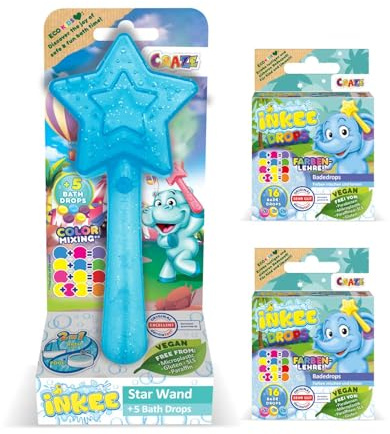 INKEE Wand Star Azul con 37 Bombas de Baño Niños Aroma Fresa – Varita Estrella + Mezcla hasta 7 Colores en el Agua – Set Juguete Baño Infantil Vegano