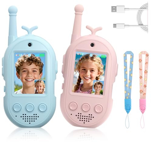Upgraded Video Walkie Talkies for Kids, 2 Pack Rechargeable Voice/Video Call Kids Walkies Talkies, Toddler Toys for Indoor, Outside, Camping, Hiking, Gift for Boys and Girls Ages 3-12 (Pink/Blue)