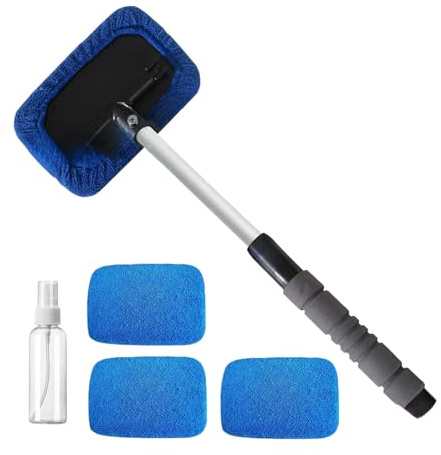 Herramientas De Limpieza De Parabrisas, Limpiador De Parabrisas De Automóvil, Kit De Limpiaparabrisas Interior De Automóvil, Con 3 Almohadillas De Microfibra Reutilizables Y Mango Retráctil, Etc.