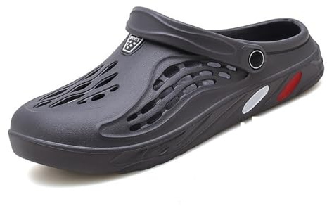 Man Garden Clogs Shoes Size 3-14 UK，Anti Slip Sandals, Lightweight Breathable Quick-Dry Mesh Shoes with Adjustable Heel Strap for Men Women Indoor Outdoor Beach Shower Black Grey